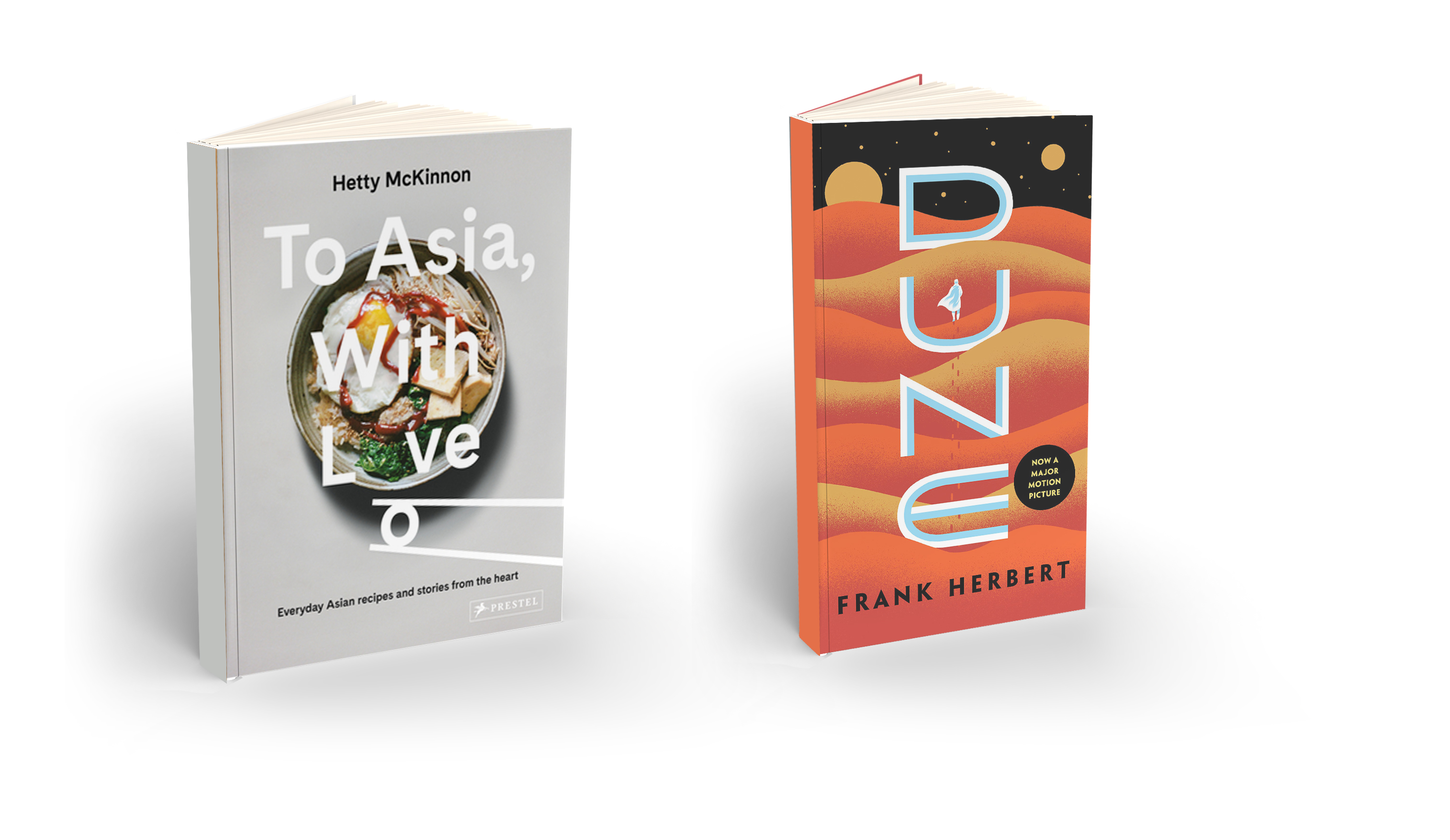 The typography of two book covers on display: "To Asia, With Love" and "Dune".
