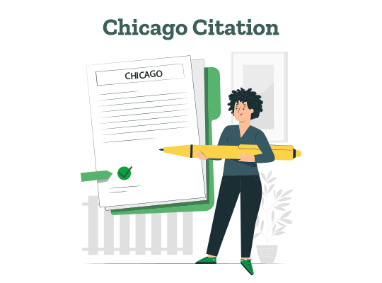 A student learns about Chicago style citation in author-date and notes-bibliography system. Text reads: Chicago Citation.