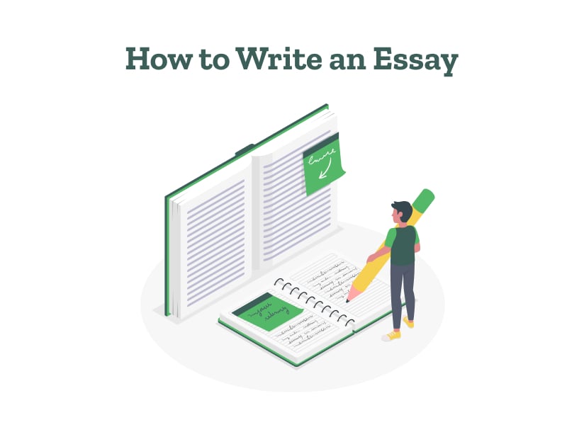 Man notes down how to write an essay with the help of a notebook and pencil.